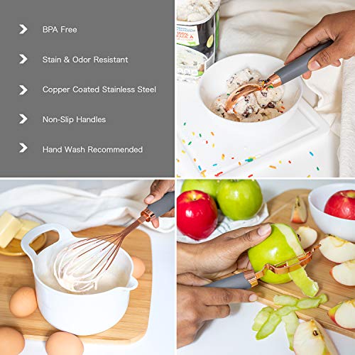 Image of COOK With COLOR 7 Pc Kitchen Gadget Set Copper Coated Stainless Steel Utensils with Soft Touch Grey Handles