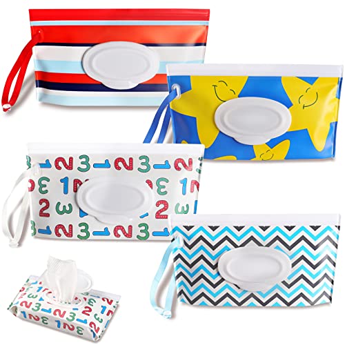 Image of Baby Wipes Dispenser, Reusable Baby Wipe Pouch Refillable Portable Lightweight Travel Wet Wipe Holder Case Waterproof Wipe Container With Sealed Zipper to Keep Wipes Moist (4pack)