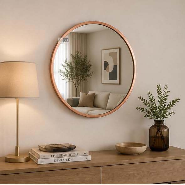 Image of Ali.G.I Round Wall Mirror, Modern Metal Framed Decorative Circle Vanity Mirror for Bathroom, Living Room, Bedroom & Entryway (Rose Gold 20 inch)
