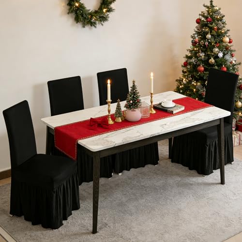 molasofa Chair Covers for Dining Room Set of 4 Stretch Chair Slipcovers with Skirt for Kitchen Seat Protectors Wedding Banquet Decor Kids Pets Spandex Fabric Washable (4pcs, Black) - Image 3