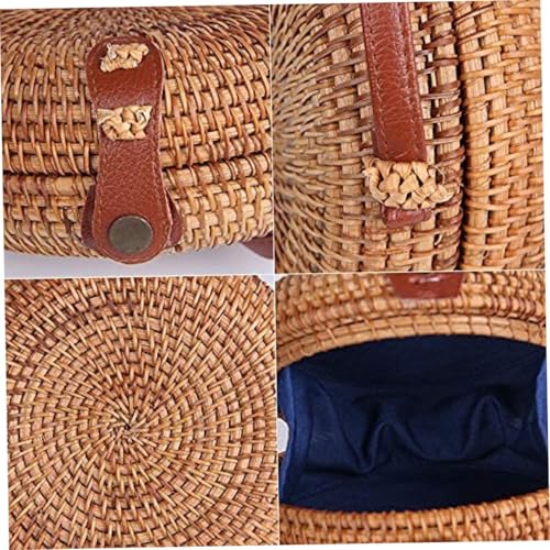 Bolso bandolera redondo de paja para mujer con correa ajustable miniatura 7