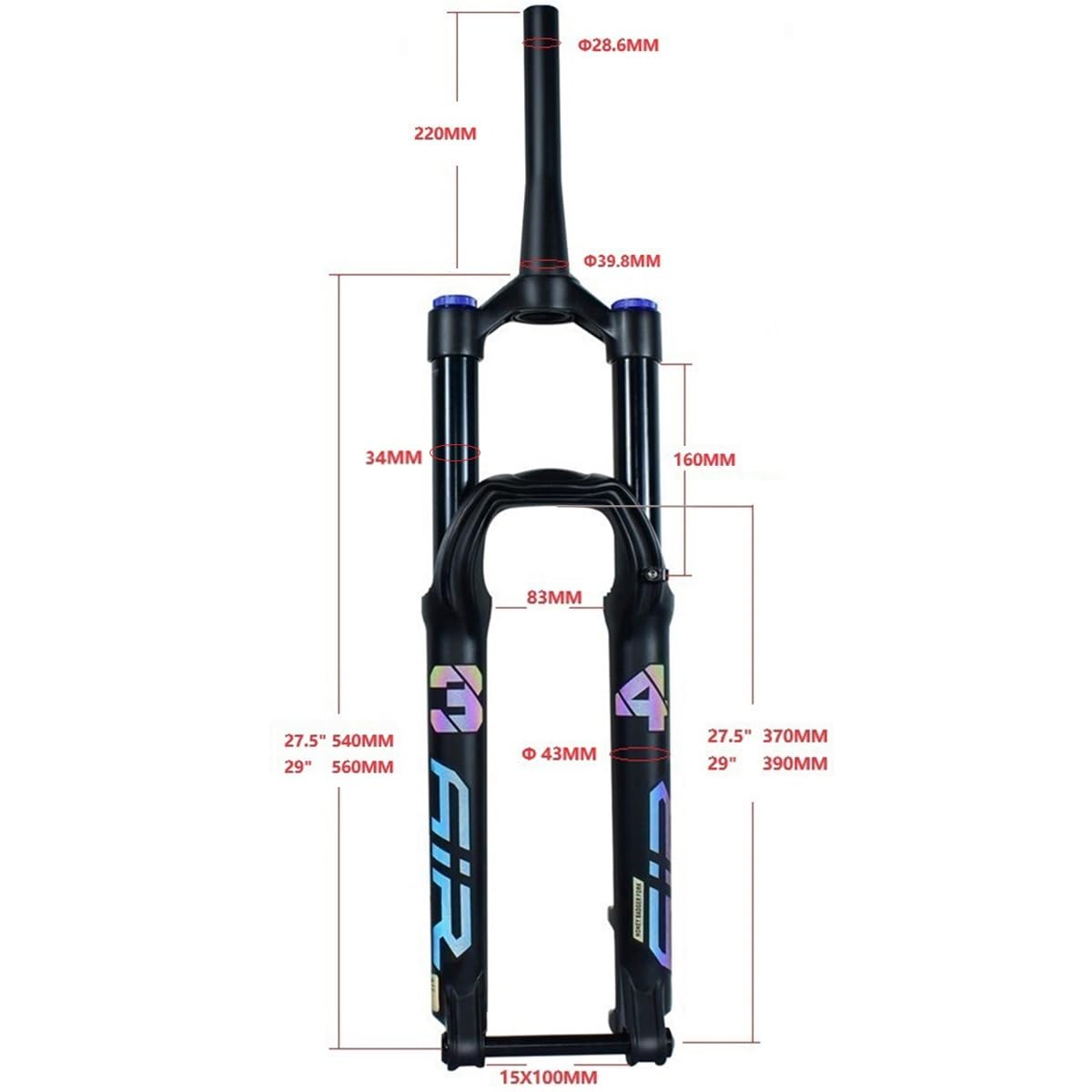 Horquilla de suspensión para Bicicleta de montaña de 27,5 y 29 Pulgadas, Horquilla Delantera de suspensión neumática, Eje cilíndrico de 15 * 100, Recorrido de 160 mm, Tubo Recto de
