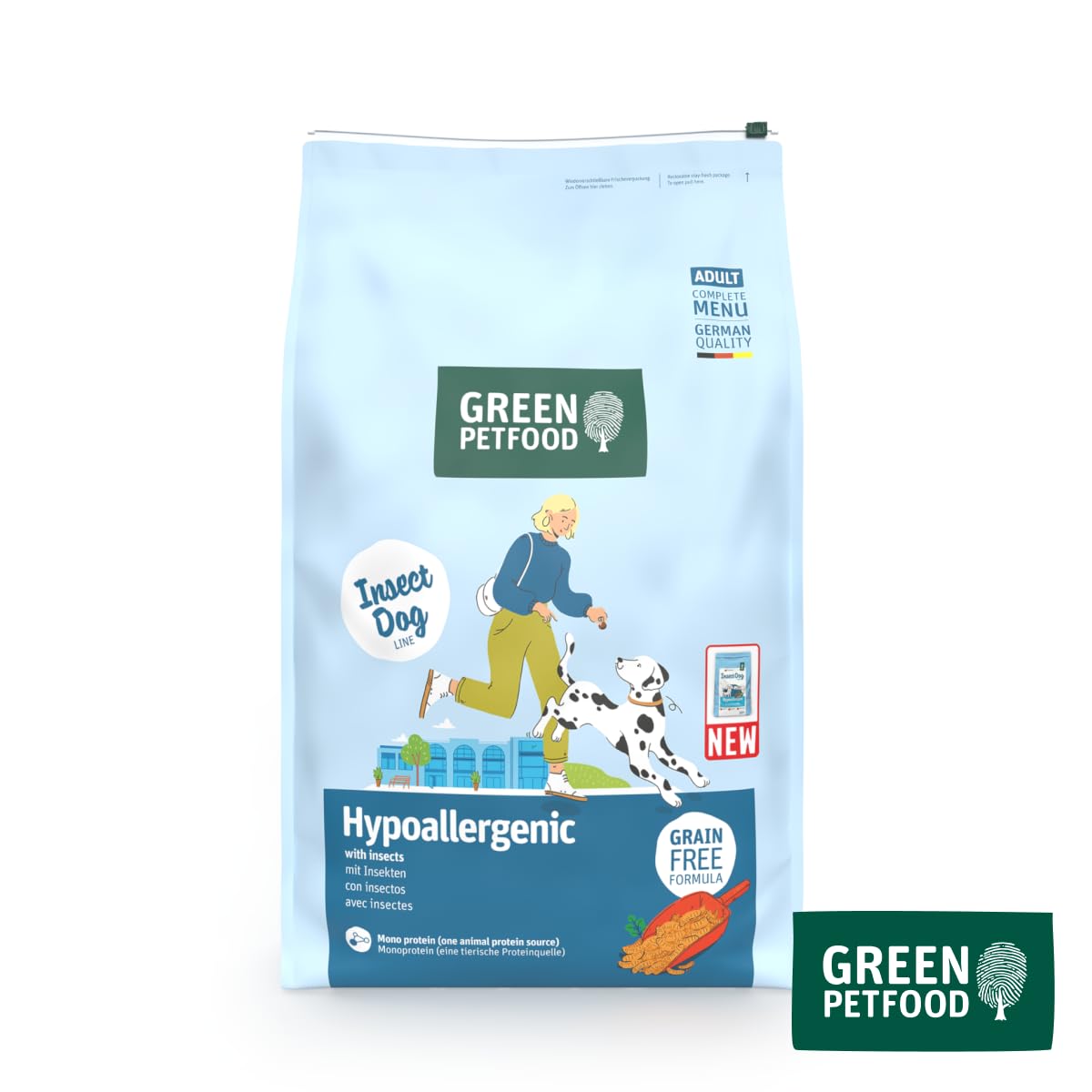 Green Petfood InsectDog Hypoallergen (1 x 10 kg) | Adult | Premium Trockenfutter für ausgewachsene allergische Hunde | getreidefrei mit Insektenprotein | nachhaltiges Hundefutter | (1er Pack NEU)