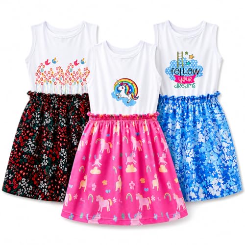 Image of EIO Girls Cotton Frock Dress Combo Pack et | Multicolor Knee Length Casual Dresses for Kids | Soft & Breathable Summer Wear Outfit Frock Set