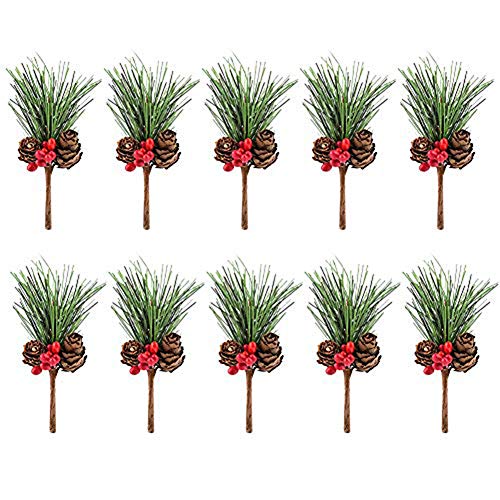 MeiBoAll 10pcs Artificial Pine Picks Berries Pinecones,Christmas Floral Arrangements Christmas Floral Picks and Sprays Plastic Floral Picks Berries Pinecones for DIY Xmas Garland Crafts