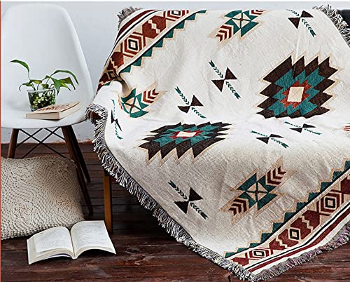 Aztec Navajo Throw Blanket Bohemian Tribal Ethnic Geometric Pattern Rug With Tassels Suitable For Sofa/Bed/Outdoor/camping (Size:130x160cm / 51.1x62.9in)