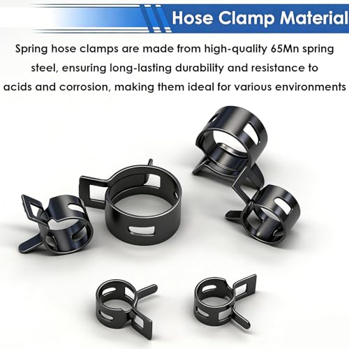 Image of smseace Spring Hose Clamp Assortment kit 7-18mm 8-sizes Constant Tension Hose Clamp used for Fuel Line,Vacuum Hose,Air Hose Spring Band Hose Clamp Kit