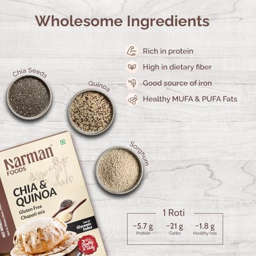 Image of Narman Foods Chia & Quinoa Chapati Mix 800g | Gluten-Free Flour | Maida & Wheat Free | Enriched with Vitamins, Dietary Fibre, Protein | Low GI | No Added Preservatives