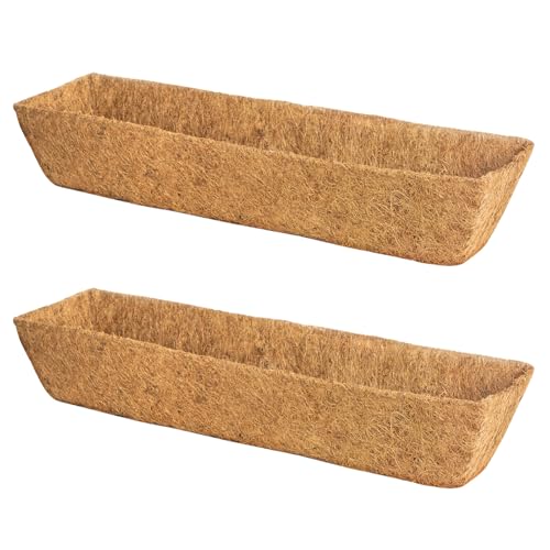 Karlliu 2 Pack 30 Inch Trough Coconut Liners for Window Box Planter Natural Coco Fiber Replacement Liner for Outdoor Plants Flowers Outside Coir Planters Porch Balcony Garden Decor