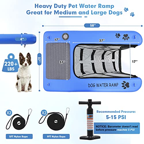 LUFFWELL Extra Large Inflatable Dog Water Ramp, Dog Pool Boat Water Ladder with High Stability & Non-Slip EVA Platform for Large Dogs Up to 250LBS, Float Dog Water Ramp for Pool,Lake,Dock & Boat