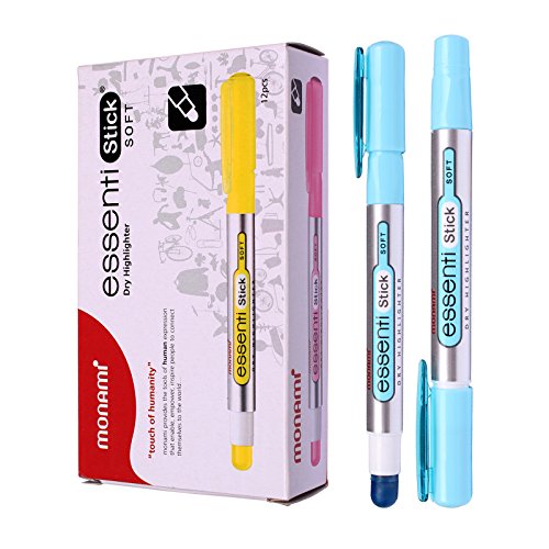 Monami Essenti Stick Dry Highlighter - Soft - Pastel Blue- Pack of 12 Pens