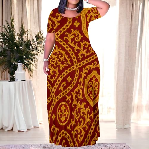 Image of PinkPatty Plus Size Maxi Dress for Women Summer Casual Short Sleeve Tshirt Dresses with Pockets (XL-6XL)