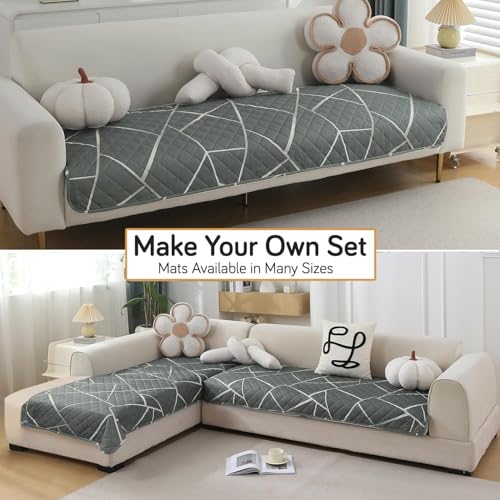 Image of HOKIPO Printed Waterproof + Anti-Slip + Quick Dry Sofa Seat Mats, Abstract Geometric Shadow Grey - Length 110cm (NEW-AR-5230-P2)