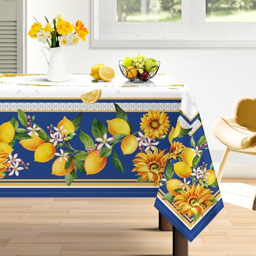 Arquiel Mantel Rectángula Girasol Limón, PoliéSter Mantel De Tela Antimanchas Impermeable Lavable Duradera para Cocina Comedor Fiestas Primavera/Verano (140cm X 180cm)