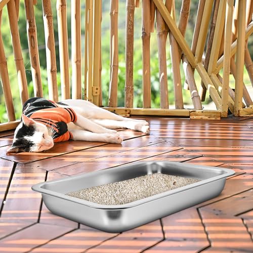 POPETPOP Stainless Steel Cat Litter Box: Open Cat Litter Kitten Litter Box with Smooth Surface Metal Potty Tray for Pets Large or Multiple Cats Rabbits - Image 3