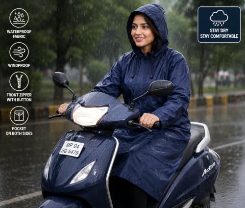 Image of Hood long rain coat full length Women heavy waterproof bike ladies school girls wear raincoats