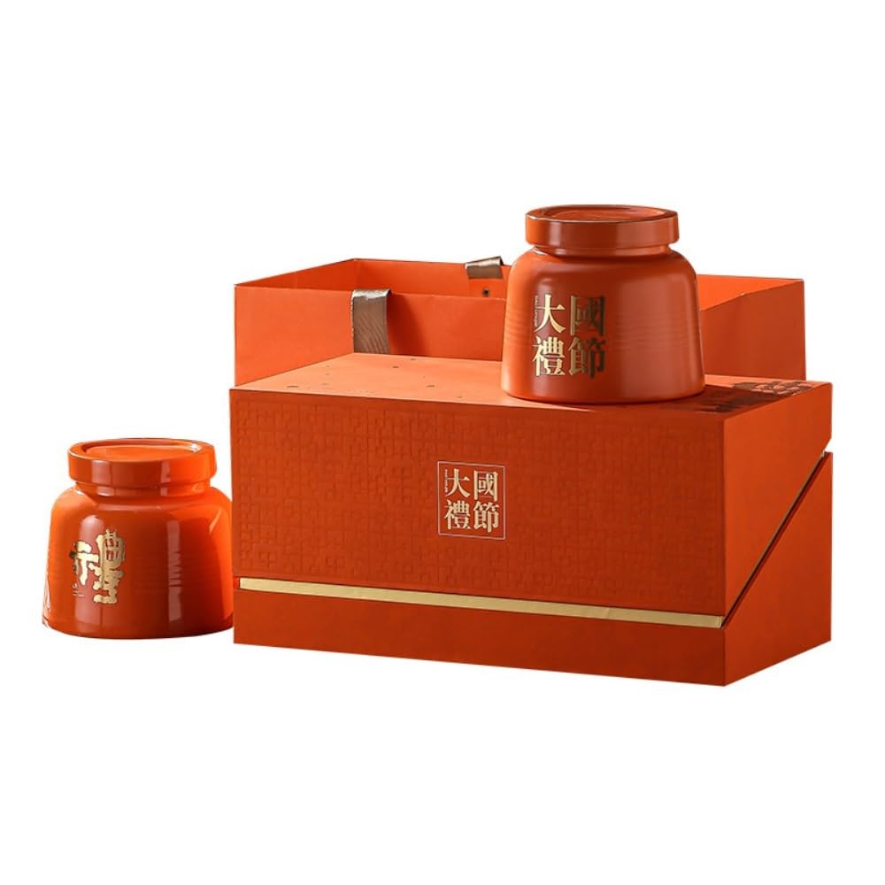 Lata de té Recipiente de cerámica for almacenar té a Granel, Tarro for condimentos Cocina, Sellado, Juego Caja Regalo con Dos tarros for Carrito de té(A,Double Can)