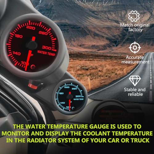 7 Color Water Temp Gauge, 100-300 F Water Coolant Temperature Gauge Kit 2-1/16" 52mm LED Backlight - Black Dial - Clear Lens - Monitoring and Displaying The Coolant Temperature in The Radiator System - Image 3
