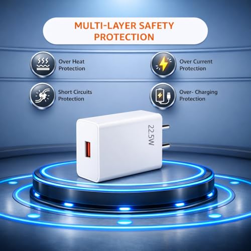 Image of 22.5W Fast Charger with USB-C Cable, Quick Charge 3.0 Power Adapter Compatible with Redmi Note Series, Poco, Mi, Any Type C Devices - with Power Delivery (White) (VN-22.5W j3)