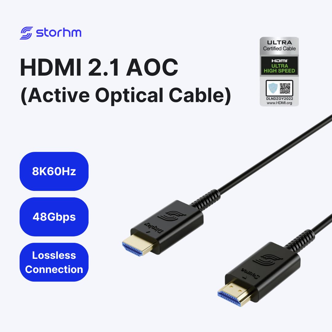 Storhm Cavo HDMI 2.1 – Cavo ottico attivo 8K ad alte prestazioni certificato HDMI – Prestazioni e compatibilità senza precedenti (4,5 m)