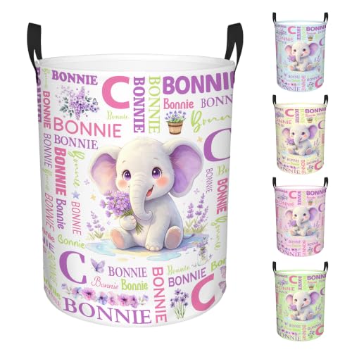 Image of Custom Elephant Laundry Hamper, Personalized Laundry Basket with Name, Customized Dirty Clothes Basket for Clothes Toy Bathroom Bedroom Storage,S-16.5 inchX 13.8 inch
