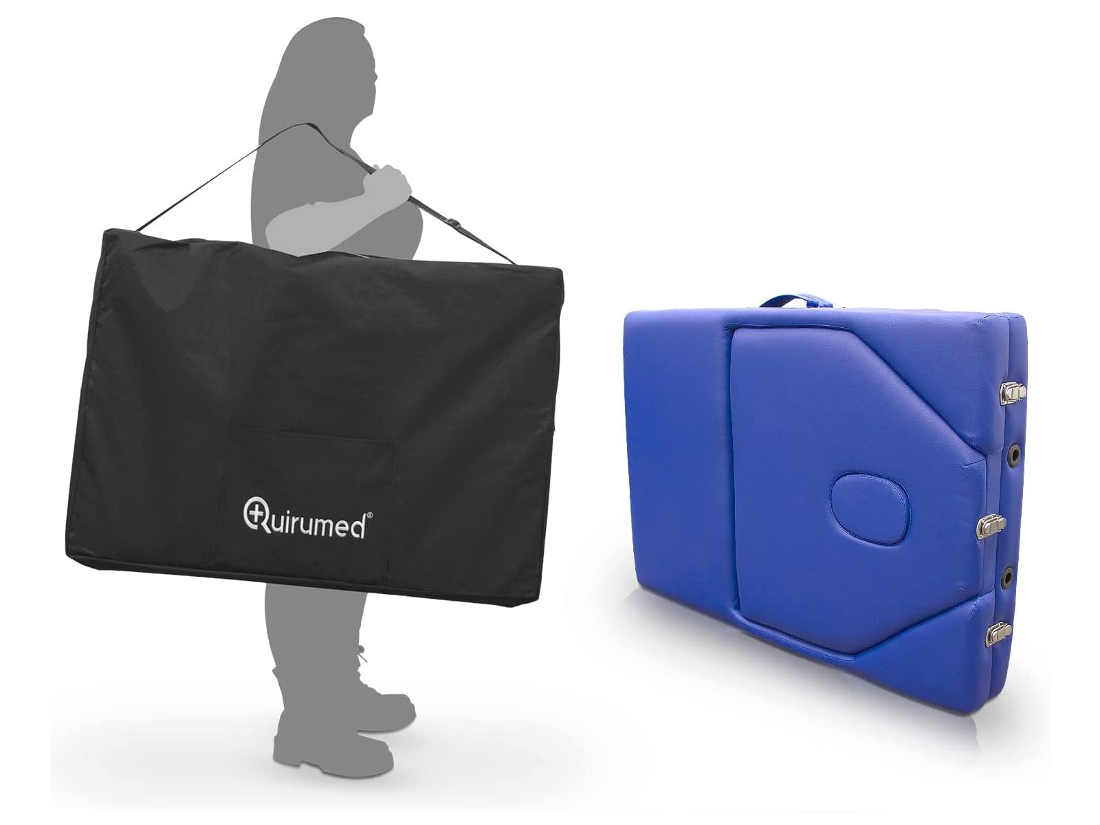QUIRUMED Mochila de transporte para camillas de masaje plegables, 17 x 93 x 63 cm, Nylon, Color negro, Asa regulable, bolsillo frontal