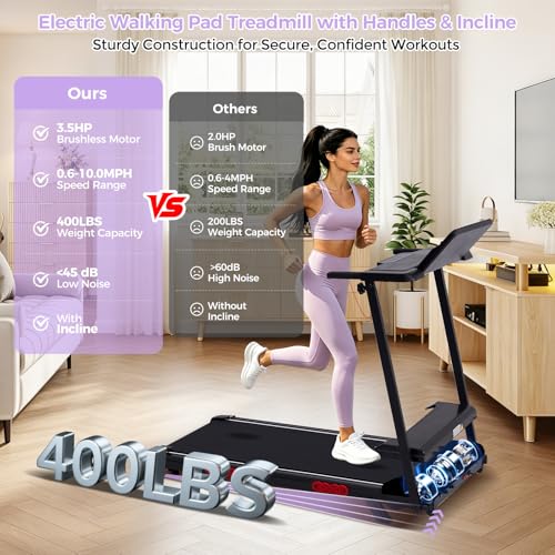 Image of Compact Walking Pad Treadmill with Handle Bar and Incline for Home, 2026 Upgrade Portable Walking Treadmill with Handles, 3.0HP Walking Pad for Exercising, 0.6-7.6MPH, 350LBS