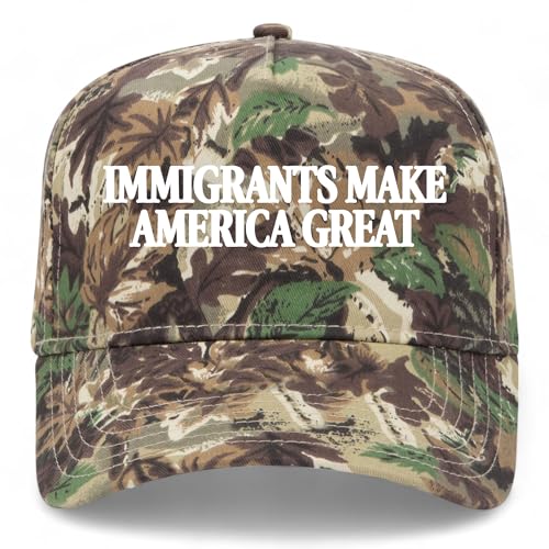 Immigrants Make America Great Vintage Trucker Hat | Premium Snapback Baseball Hat for Men & Women (US Alpha One Size Camo)