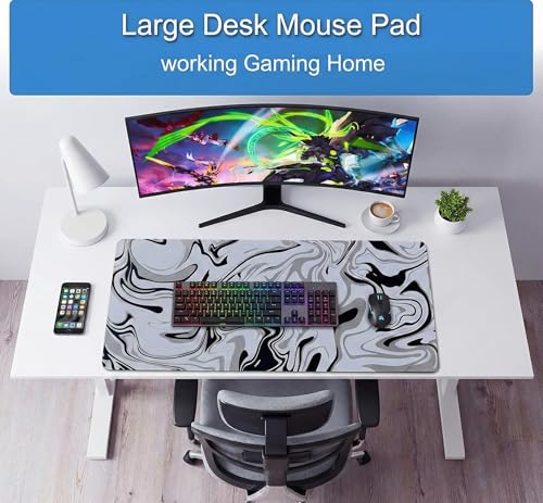 Image of Saco XXL Gaming Mouse Pad for PC - Large Desk Mat 900x400x3mm, Extended Non-Slip Rubber Base, Waterproof Surface, Marble Design, Big Keyboard Mouse Pad for Office & Home Setups