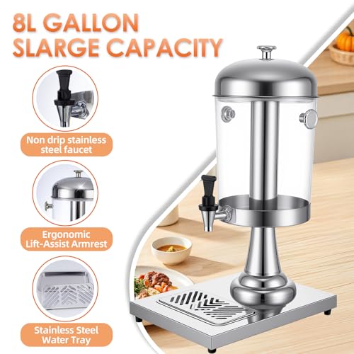 WELKOR 4.23 Gallon Beverage Dispenser,Stainless Steel Drink Dispensers, Juice Dispenser with Ice Core, Leak-proof Spigot and Detachable Drip Tray for Parties Weddings (silver, 4.23 Gallon) by WELKOR - Image 3