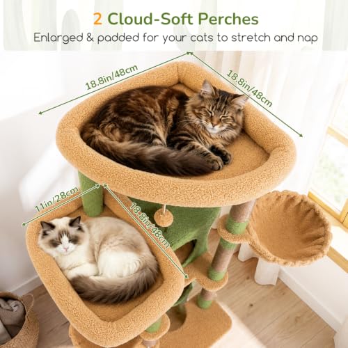 Image of Globlazer Extra Large Heavy Duty Cactus Cat Tree, 80in Sturdy Cat Tree Tower for Multiple Indoor Cats Large Adult with Scratching Posts, 2 Spacious Condos with Padding, 2 Soft Perches, S80C, Green