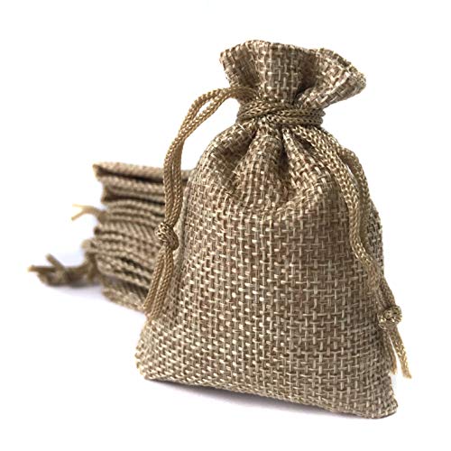 25 Saquitos de Lino con Cordón - 25 Bolsitas de Lino, Yute, Arpilleria Saquitos para Regalos, Bolsitas de tela de saco, Detalles, Recuerdos, Comunión, Boda, Arroz, Joyería, Navidad, DIY (6,5x9 CM)