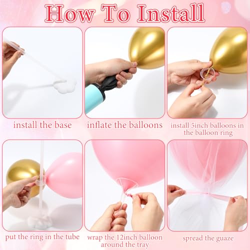 Image of BBTO 8 Set Pink Gold Table Centerpieces Balloons Stand Kit, Latex Balloons and Table Stand Holder with Base Tulle for Wedding Birthday Grad Prom Centerpieces Party Back to School Baby Shower