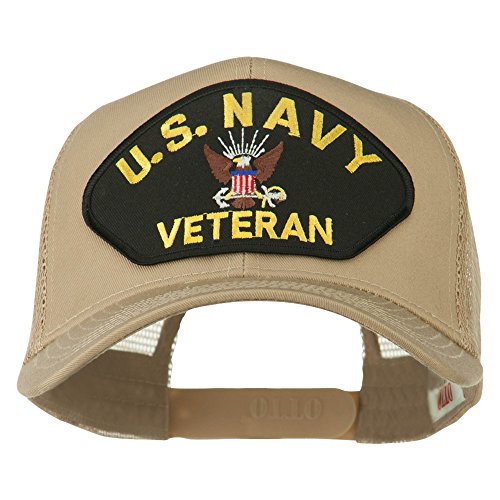 e4Hats.com US Navy Veteran Military Patch Mesh Back Cap - Khaki OSFM