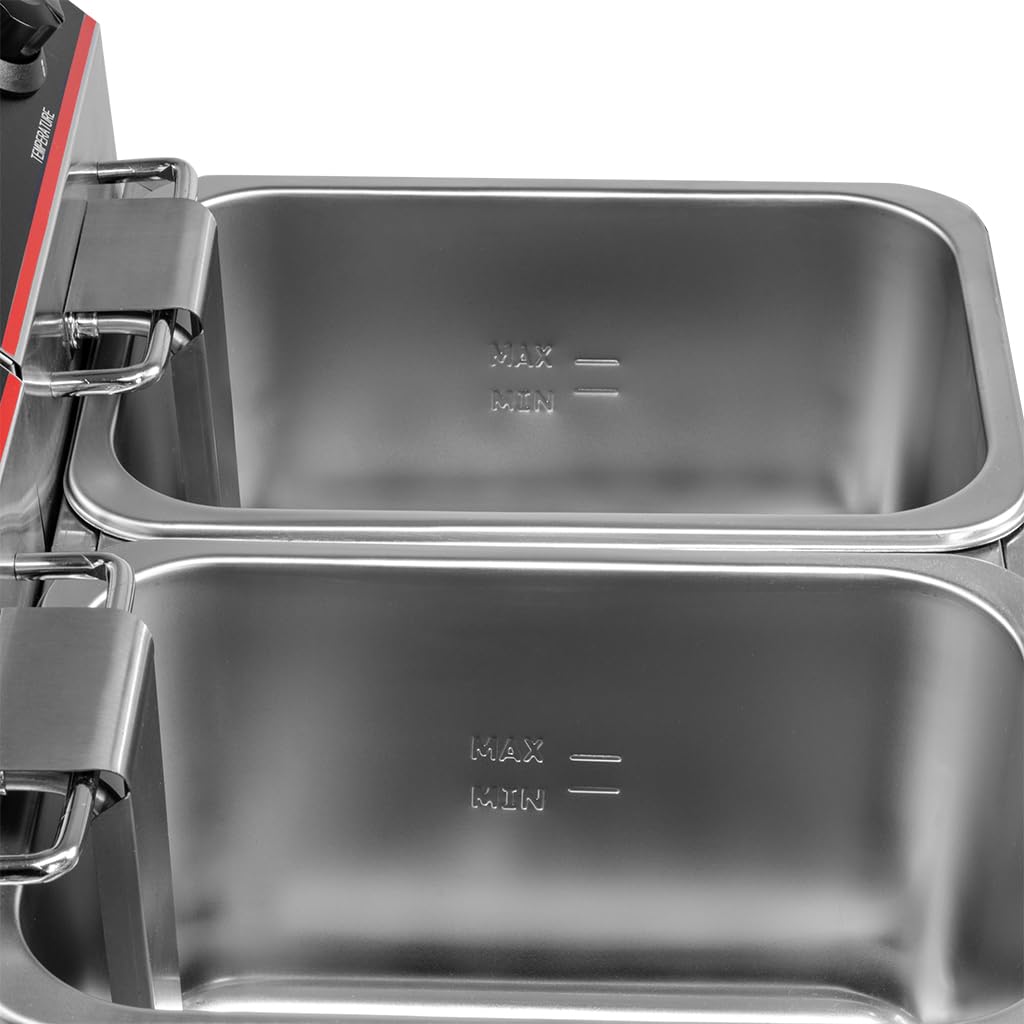Mega-M Gastro-Fritteuse Elektro Zweikammer 2x4l 2x2kW, einstellbar mit Deckel, 45x40x30cm, Edelstahl inox, 230V (2 Fächer / 2x4L)