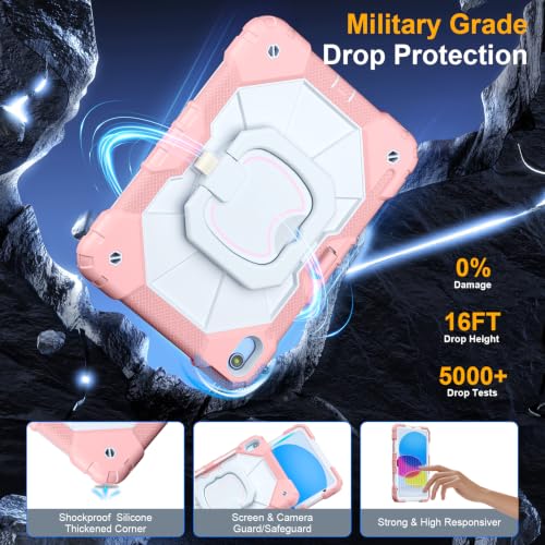 Image of Case for iPad (A16) 11th Generation 11 Inch 2025, Ubearkk for iPad 10th Generation 10.9 inch 2022 case with Screen Protector 360 Degree Rotating Stand Shoulder Strap Pencil Holder, Rose Beige