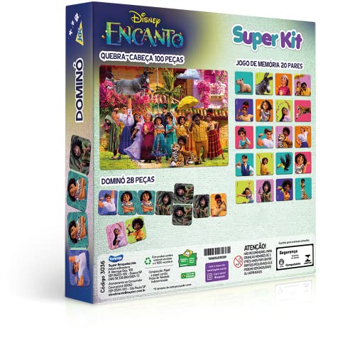 Encanto - Super Kit - 3 jogos em 1 (Quebra-cabeça 100 peças Metalizado + Jogo de Memória + Dominó) -