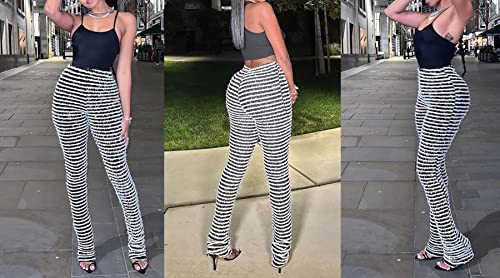 Vakkest Women's Striped Knitted Stacked Leggings Pants Hip Lifting Casual Streetwear Trousers Y2K Fluffy Jogger Sweatpants3