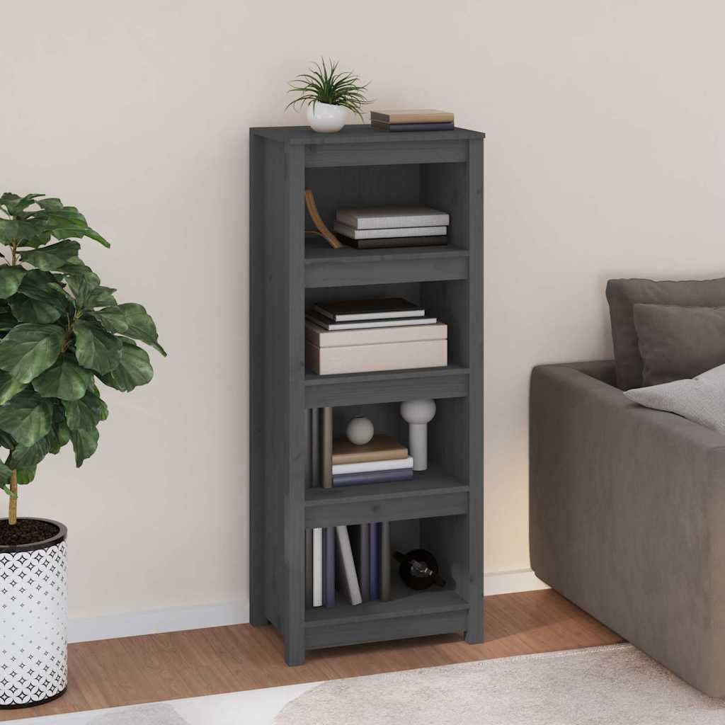 Libreria in pino massiccio, 80 x 35 x 154 cm, grigio, 4 ripiani
