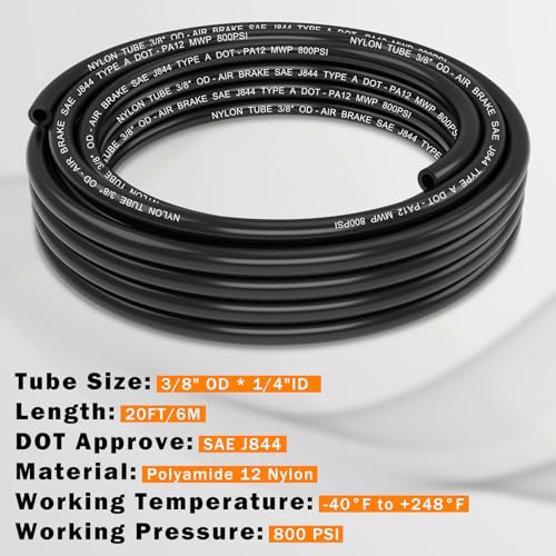Image of CheeMuii 3 /8 Pneumatic Tubing 20 FT PA12 Nylon DOT Air Line 3 /8 Inch SAE J844 DOT Air Hose 6.1 Meter Pneumatic Air Tubing Pipe Hose Line for Air Brake System Or Fluid Transfer