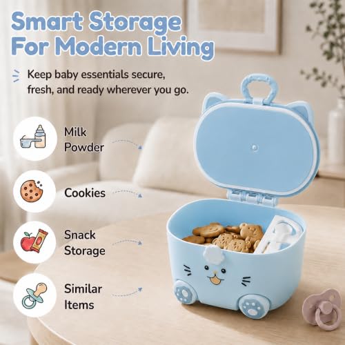 Image of Uonibaby by StarAndDaisy formula milk container for baby milk powder container with scoop , portable Formula Dispense, Airtight First Feed Baby food Storage container / Box for travel 200 grams-Kitty Blue