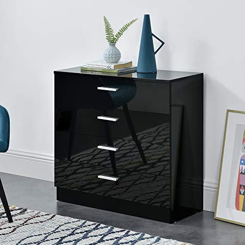 [en.casa] Cómoda Drammen 67 x 70 x 30 cm Armario con 4 Cajones Cajonera Sideboard Archivador Organizador de Oficina Negro