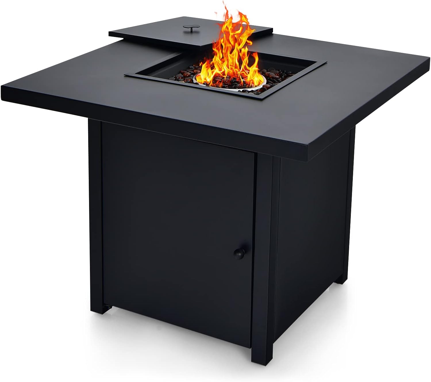 ORALNER 32 Inch Outdoor Fire Pit Table, 40,000 BTU Propane Gas Fire Table with Lid
