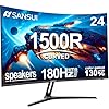 SANSUI 24 Inch Curved Gaming Monitor up to 180Hz MPRT 1ms with Built-in Speakers,FHD 1080P Computer Monitor Freesync 130% sRGB HDR,HDMI DP Ports VESA Mount Metal Stand(ES-G24C1 HDMI Cable Included)