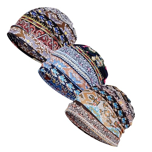 3 - Piece Set of Comfortable, Warm, Vintage Ethnic - Style Fashionable Elastic Large - Size Hat, Free size