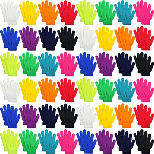Kenning 72 Pairs Kids Winter Gloves Bulk Knitted Colorful Warm Stretchy Mittens for Boys Girls Operation Christmas(Bright Color)