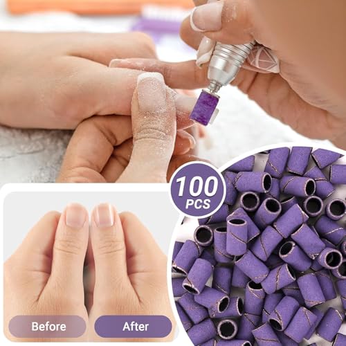 Image of MelodySusie 100 Pcs Nail Drill Bits Sanding Bands for Nail Drill 180 Fine Grit Nail File Sanding Bands for Acrylic Nails Gel Manicures and Pedicure