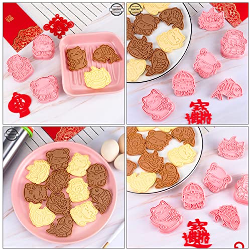 Bestonzon 3 Sets Decoration Chinese Baking Design Animal Year Cuake Embosser Cake D Handmade Bakeware Sugarcraft God Diy Pressable Kitchen Cat Stamp Wedding New Biscuits Decorations Wealth #TOP7