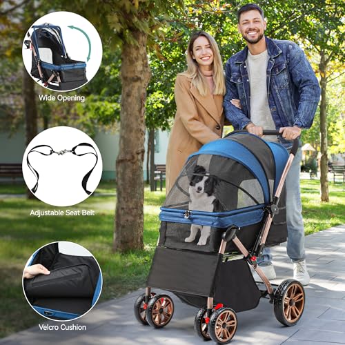 YITAHOME Hundebuggy für Hunde Hundewagen Klappbar bis 22 kg hundetrolley mit 4 Rollen für Mittelgroße Hunde Welpen und Katzen Netzfenstern Verstellbarer Griff