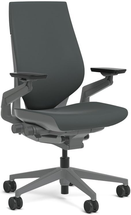 Steelcase Gesture Task Chair: Wrapped Back - Sterling Dark Solid Frame/Base/Merle Accent - Adjustable Lumbar Support - Roll Control Hard Floor Casters